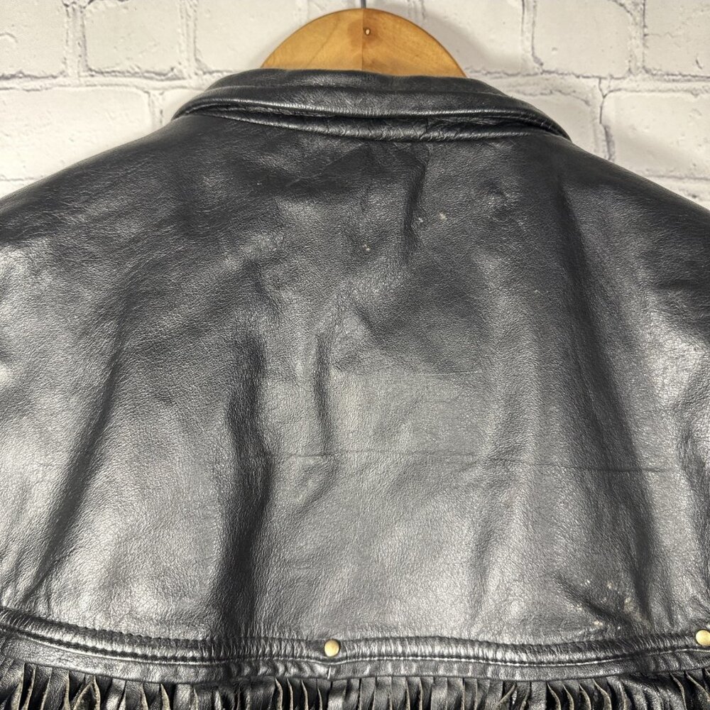 Vintage Wilsons Leather Jacket Womens Medium Black Fringe Western Cropped Biker - Picture 7 of 11